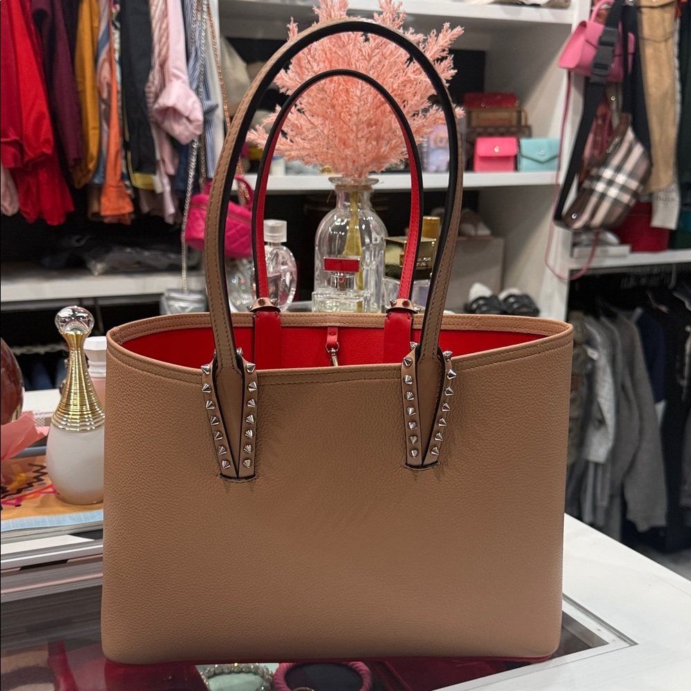 Christian Louboutin Tan and Red Studded Tote